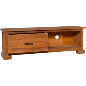 The Living Store TV-meubel - Teakhout - 112 x 30 x 37 cm - Met lade en schap