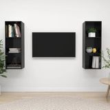 The Living Store TV-Meubelset - Hoogglans Zwart - 37 x 37 x 107 cm - 2 x TV-Meubel
