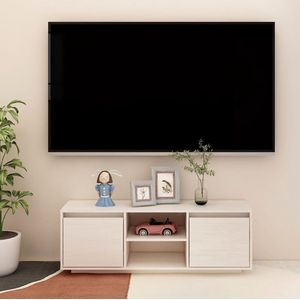 The Living Store Tv-meubel 110x30x40 cm massief grenenhout wit - Kast
