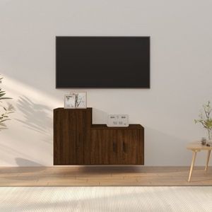 The Living Store Classic TV-meubelset - bruineiken - 57x34.5x40 cm en 40x34.5x60 cm - bewerkt hout