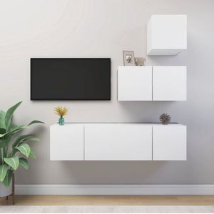 The Living Store Hangende TV-kasten - Spaanplaat - Wit - TV-meubelset 1x 30.5x30x30cm - 3x 60x30x30cm