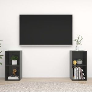 The Living Store Tv-meubelen 2 st 72x35x36-5 cm spaanplaat hoogglans grijs - Kast
