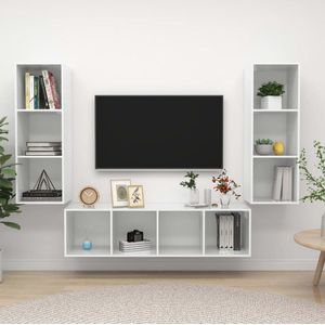 The Living Store Tv-meubelset - Hoogglans wit - 37 x 37 x 107 cm (B x D x H) - 37 x 37 x 142.5 cm (B x D x H)