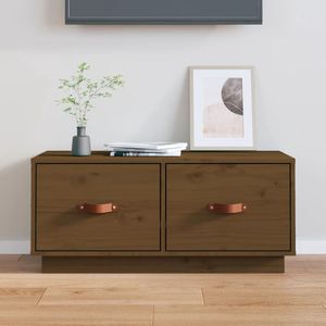 The Living Store TV-meubel - Grenenhouten - 80 x 34 x 35 cm - Honingbruin