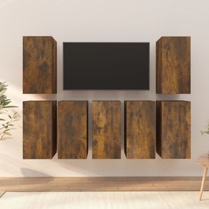 Jinlefu - The Living Store TV-Schränke 7 Stk. Räuchereiche 30,5x30x60 cm Holzwerkstoff - TV-Schrank - Wandregal - Regal - Wohnraum Dekoration