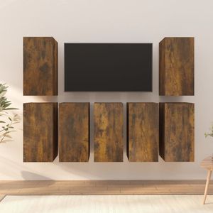 The Living Store Hangende Tv-meubelen - Moderne Stijl - Tv-meubelset van 7 - Gerookt Eiken - 30.5 x 30 x 60 cm