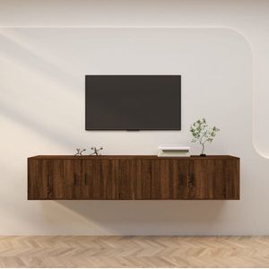 The Living Store TV Wandmeubel - Bruineiken - 100 x 34.5 x 40 cm (B x D x H) - 2 stuks