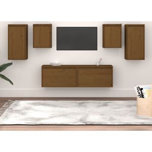 The Living Store Tv-meubel set - Grenenhout - Honingbruin - 60x30x35cm - 30x30x40cm - 30x30x60cm