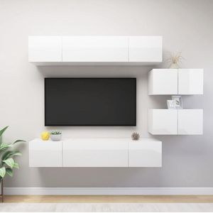 The Living Store televisiemeubel - Hifi-kastenset - Hangende tv-kasten - 80x30x30 cm en 60x30x30 cm - Hoogglans wit -