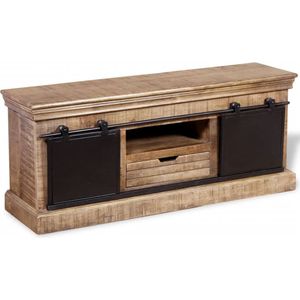 The Living Store TV-meubel Retro - Massief mangohout - 110 x 30 x 45 cm - Handgemaakt en gelakt