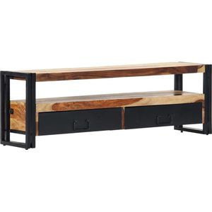 The Living Store Sheesham TV-meubel - 120x30x40 cm - 2 lades - natuurlijke houtkleur en zwart