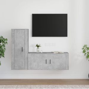 The Living Store TV-meubel Betongrijs - Klassieke stijl - Stevig bewerkt hout - Wandgemonteerd - Voldoende opbergruimte