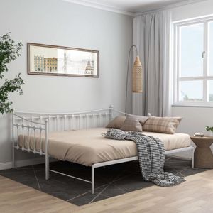 The Living Store Bedbank Sleeper - Wit - 206x184.5x91.5 cm - Geschikt voor 90x200 cm matras - Stevige metalen