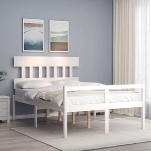 The Living Store Bedframe Grenenhouten - 205.5 x 125.5 x 81 cm - Wit - 120 x 200 cm - Multiplex lattenbodem - Functioneel hoofd- en voeteneinde - Montage vereist