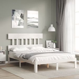 The Living Store Massief Grenen Bedframe - Wit - 203.5 x 143.5 x 81 cm - Multiplex Lattenbodem