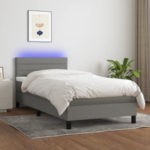 Jinlefu - The Living Store Boxspringbett mit Matratze & led Dunkelgrau 90x190 cm Stoff - Boxspringbett - Doppelbett - Schlafsofa - Lattenrost