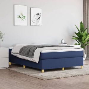 The Living Store Bedframe zonder matras stof blauw 140x200 cm - Boxspringframe - Bedframe - Tweepersoonsbed - Blauwdruk - Houten Bed