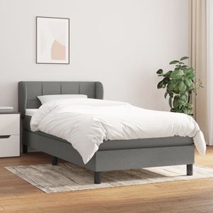 The Living Store Hoofdbord Bed met Pocketvering Matras - 90x200cm - Duurzaam Materiaal - Middelharde Ondersteuning - Huidvriendelijk Topmatras - Kleur- Donkergrijs/Wit