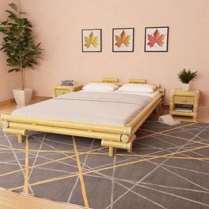 The Living Store Bamboe Bed - 221 x 161 x 58 cm - Natuurlijk rattan - Incl - lattenbodem - Geschikt voor matras 200 x 140 cm - Eenvoudig te monteren