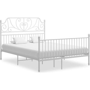The Living Store Bedframe metaal wit 160x200 cm - Metalen Bed Frame - Tweepersoons Bed - Witte Bed - Bed Voor Volwassenen - Stapelbare Bed Frames