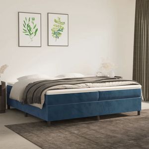 The Living Store Boxspringframe - Donkerblauw - 203 x 200 x 35 cm - Stof (100% polyester) - multiplex - bewerkt hout