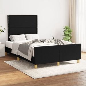 The Living Store Bedframe met hoofdeinde stof zwart 120x200 cm - Bed