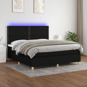 The Living Store Boxspring met matras en LED stof zwart 160x200 cm - Boxspring - Led Bed - Pocketveer Matras - Slaapcomfort - Boxsprings