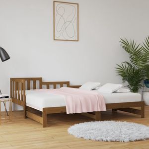 The Living Store Slaapbank Logeerbed - Massief grenenhout - Gelat ontwerp - Eenvoudig gebruik - Uitschuifbaar - Honingbruin - 203.5 x 181 x 68.5 cm - Geschikt voor 90 x 200 cm matrassen - 2 stuks matrassen vereist