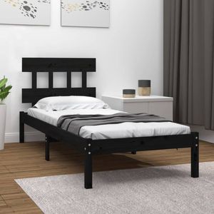 The Living Store Massivholzbett Schwarz 75x190 cm - Holzbett - Massivholzbette - Kiefernbett - Doppelbett - Einzelbett