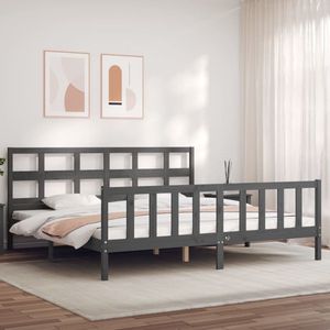 The Living Store Massief grenenhouten bedframe - Grijs - 205.5 x 205.5 x 100 cm - Multiplex lattenbodem - Functioneel hoofd- en voeteneinde - Matras niet inbegrepen