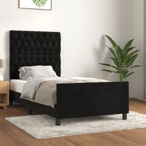 The Living Store Bedframe met hoofdeinde fluweel zwart 100x200 cm - Bedframe Met Hoofdeinde - Bedframes Met Hoofdeindes - Bed - Slaapmeubel - Ledikant - Bedbodem - Tweepersoonsbed - Bedden - Slaapmeubels - Slaapmeubelen - Slaapmeubilair