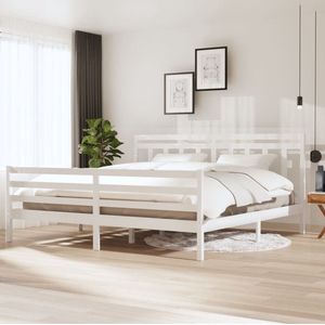 The Living Store Bedframe massief hout wit 200x200 cm - Bedframe - Grenenhouten Bed - Wit Bedframe - Bed Met Hoofdeinde - King Size Bed