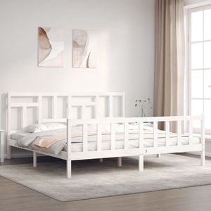 The Living Store Massief Grenenhouten Bedframe - Wit - 205.5 x 185.5 x 100 cm - 180 x 200 cm - Multiplex lattenbodem