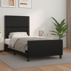 The Living Store Bedframe met hoofdbord kunstleer zwart 90x190 cm - Bed