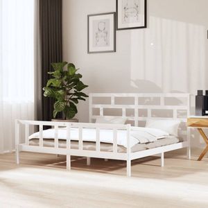 The Living Store Massivholzbett Weiß Kiefer 200x200 cm - Holzbett - Kiefernholzbett - Doppelbett - Weißes Bett - Modernes Bett
