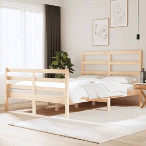 The Living Store Bedframe massief grenenhout 135x190 cm - Houten Bedframe - Grenenhout Bed - Tweepersoons Bed - King Size Bed - Hoofdbord