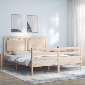 The Living Store Massief grenenhouten bedframe - Houten bed - 205.5 x 155.5 x 100 cm - 150 x 200 cm (5FT King Size) - Multiplex lattenbodem - Montage vereist