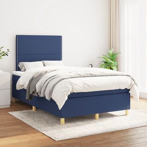 The Living Store Boxspringbed - Blauw - 203 x 120 x 118/128 cm - Duurzaam stof - Verstelbaar hoofdbord - Pocketvering matras - Middelharde ondersteuning - Huidvriendelijk topmatras - Inclusief montagehandleiding