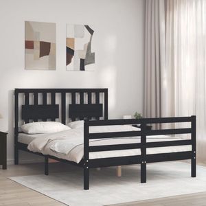 The Living Store Bedframe - Grenenhout - Zwarte kleur - 205.5 x 125.5 x 100 cm (L x B x H) - Geschikt voor 120 x 200 cm matras - Met multiplex lattenbodem - Functioneel hoofd- en voeteneinde - Montage vereist