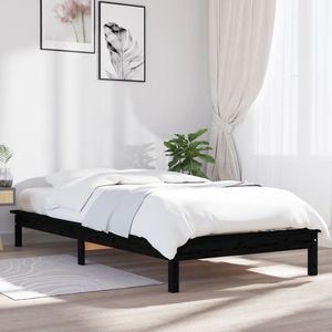 The Living Store Bed - Klassiek houten bedframe - 212 x 101.5 x 26 cm - Zwart - Geschikt voor 90 x 200 cm matras (excl - matras)