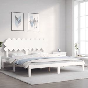 The Living Store Bed - Grenenhout - Wit - 203.5 x 183.5 x 80.5 cm - Multiplex lattenbodem