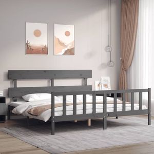 The Living Store Massivholzbett mit Kopfteil Grau 200x200 cm - Holzbett - Massivholzbette - Kiefernbett - Boxspringbetten - Doppelbett