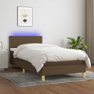 The Living Store Boxspring - Bed met Matras en LED - 203 x 90 cm - Donkerbruin - Duurzaam - Verstelbaar hoofdbord - LED-verlichting - Pocketvering Matras - Huidvriendelijk Topmatras - Montagehandleiding