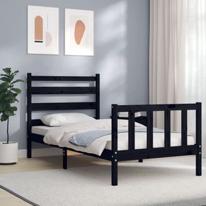 The Living Store - Massivholzbett mit Kopfteil Schwarz - Holzbett - Kiefernholzbett - Doppelbett - Einzelbett - Massives Holzbett