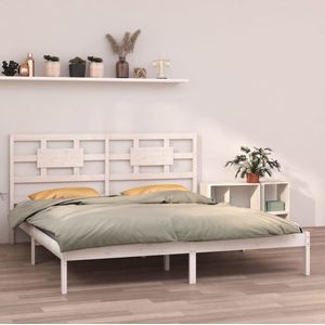 The Living Store Massivholzbett Weiß 160x200 cm - Massivholzbette - Kiefernholzbette - Weißes Bett - Doppelbett - Bettgestell