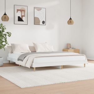 The Living Store Bedframe - Duurzaam - Bed - Afmetingen- 203 x 143 x 20 cm - Kleur- Hoogglans wit