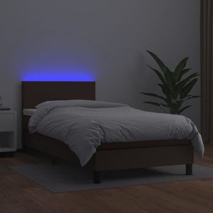 The Living Store Bruin Kunstleren Bed - 203 x 100 x 78/88 cm - LED - Pocketvering Matras - Huidvriendelijk topmatras
