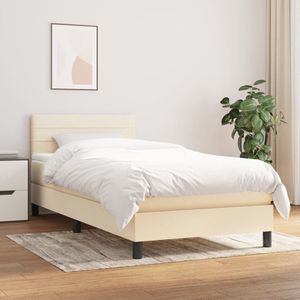 The Living Store Boxspring Bed - Crème - 203 x 90 x 78/88 cm - Duurzaam materiaal - verstelbaar hoofdbord - pocketvering matras - middelharde ondersteuning - huidvriendelijk topmatras