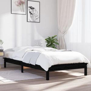 Massivholzbett Schwarz 75x190 cm Kiefer - Holzbettrahmen - Kiefernbett - Doppelbett - Einzelbett - Massivholzbette - The Living Store