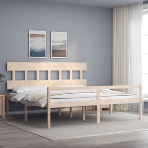 The Living Store Massief Grenenhouten Bedframe - 205.5 x 185.5 x 81 cm - Multiplex Lattenbodem - Geen Matras Inbegrepen